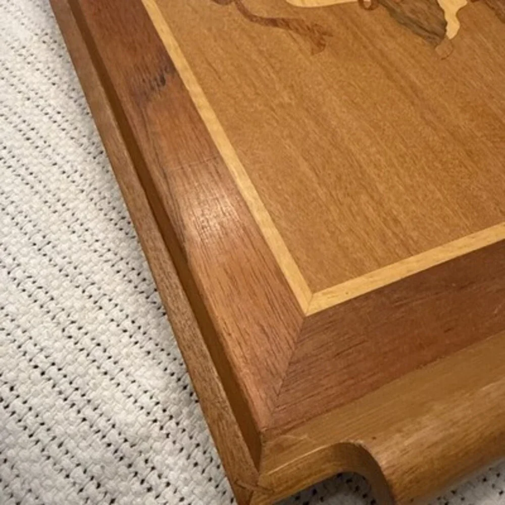 Vintage Mahogany/Teak Wood Serving Tray 19 X 12 Geese Heart Inlayed